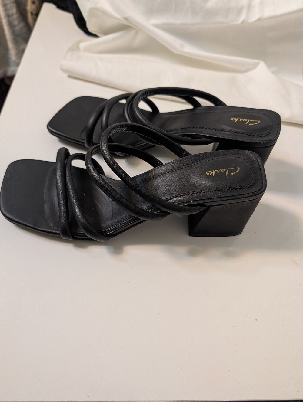 Clarks leather black strappy heels size 10